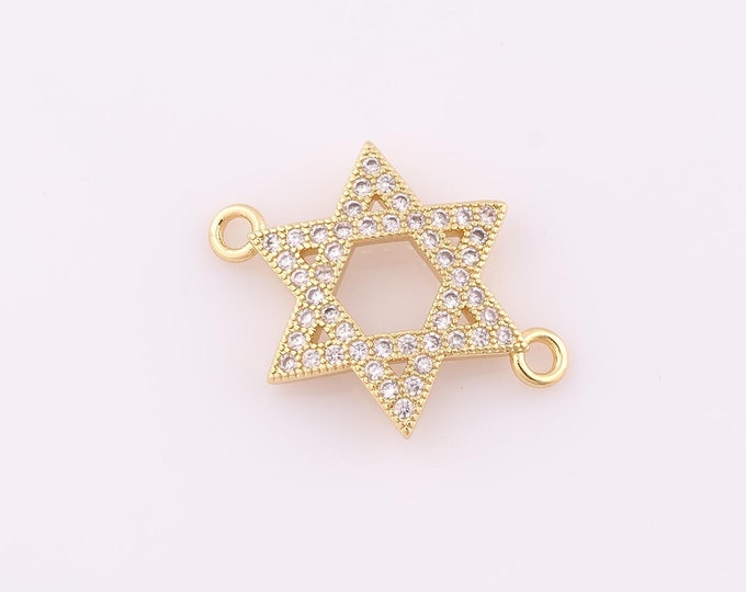 1 pcs Gold CZ David Star Connector,18K Gold Filled Jewish Star Connector,Hexagram Connector DIY Necklace Jewelry Making Findings Supply