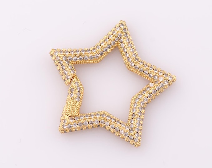 1 pcs Gold CZ Star Clasp,18K Gold Filled Push Door Clasp,Snap Clasp for DIY Bracelet Necklace Jewelry Making Findings Supply