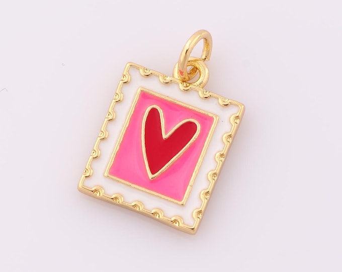 1 pcs Gold Enamel Heart Pendant,18K Gold Filled Heart Charm,Heart Charm DIY Bracelet Necklace Jewelry Making Findings Supply
