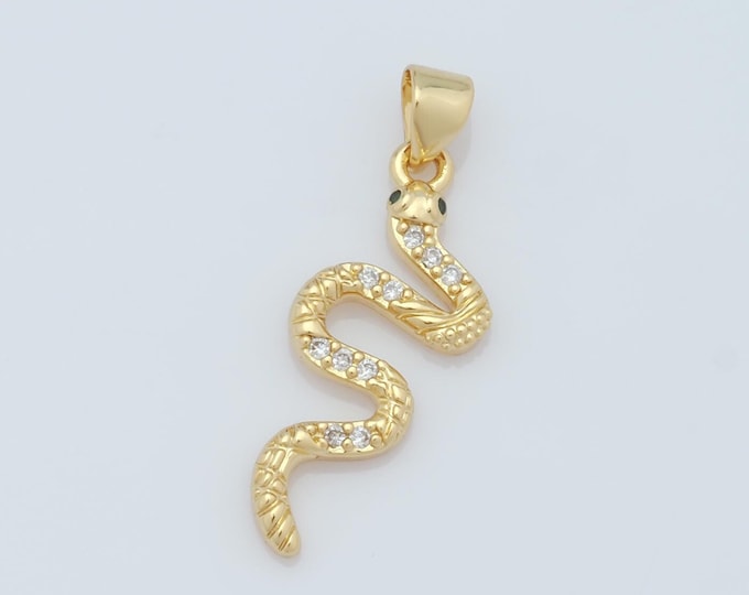 1 pcs Gold CZ Snake Pendant,18K Gold Filled Snake Charm,Snake Charm DIY Bracelet Necklace Jewelry Making Findings Supply