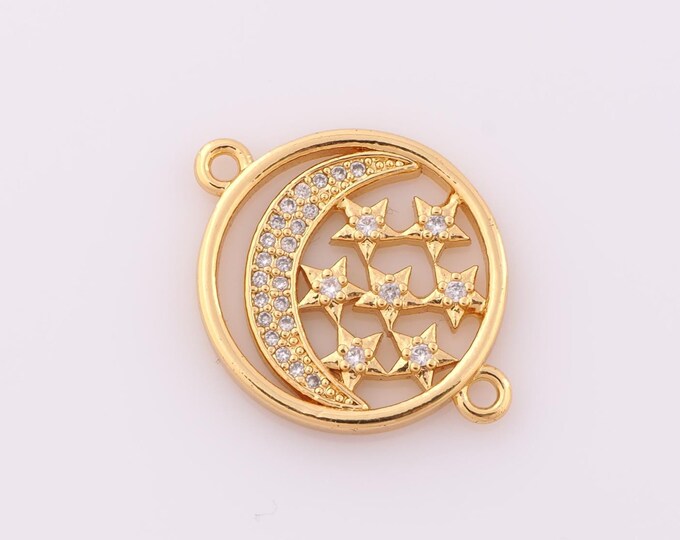1 pcs Gold CZ Moon Connector,18K Gold Filled Star Connector,DIY Bracelet Necklace Jewelry Making Findings Supply