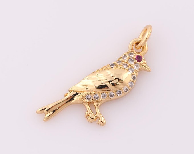 1 pcs Gold CZ Bird Pendant,18K Gold Filled Bird Charm,Bird Charm DIY Bracelet Necklace Jewelry Making Findings Supply