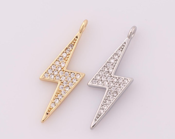 1 pcs Gold CZ Lightning Pendant,18K Gold Filled Lightning Charm,Lightning Charm DIY Bracelet Necklace Jewelry Making Findings Supply
