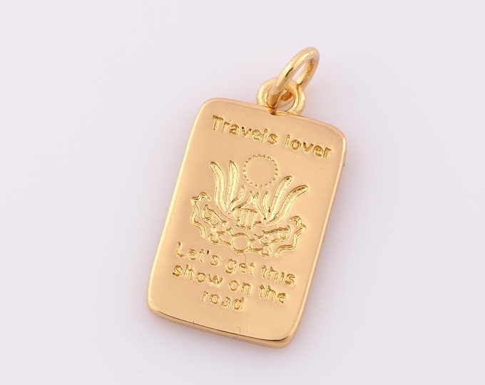 1 pcs Gold Travel Lover Pendant,18K Gold Filled Letter Charm,Square Charm DIY Bracelet Necklace Jewelry Making Findings Supply