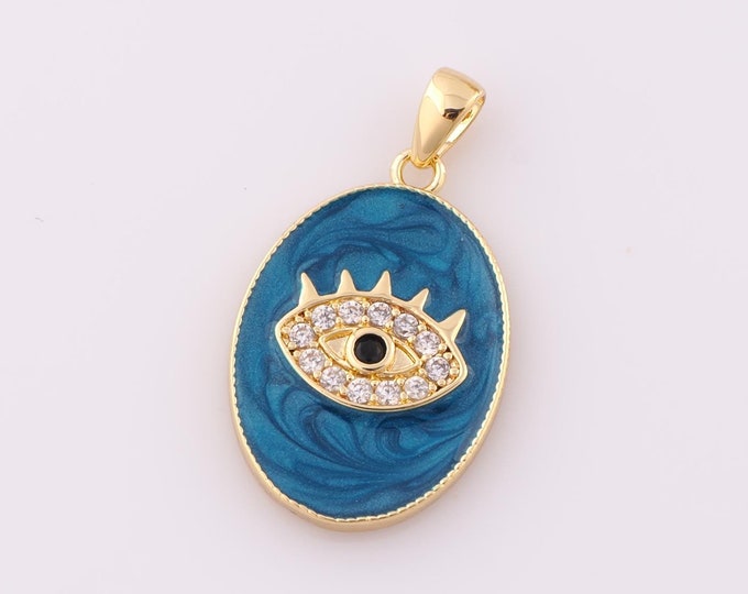 1 pcs Gold CZ Evil Eye Pendant,18K Gold Filled Devil Eye Charm,Enamel Eye Charm DIY Bracelet Necklace Jewelry Making Findings Supply