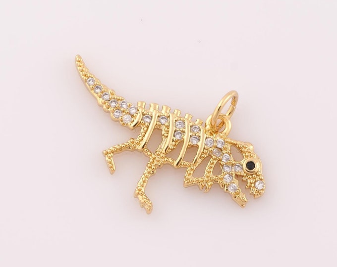 1 pcs Gold CZ Mini T-Rex Dinosaurs Pendant,18K Gold Filled Animal Charm,Animal Charm DIY Bracelet Necklace Jewelry Making Findings Supply