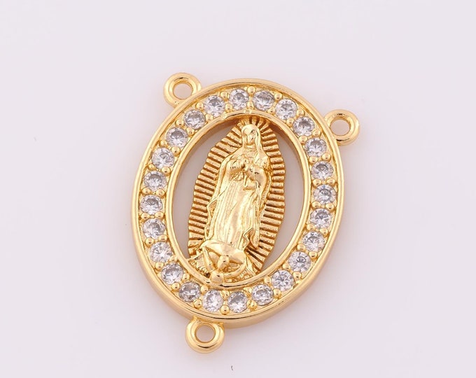 1 pcs Gold CZ Virgin Mary Pendant,18K Gold Filled Religious Charm,Catholic Charm DIY Bracelet Necklace Jewelry Making Findings Supply