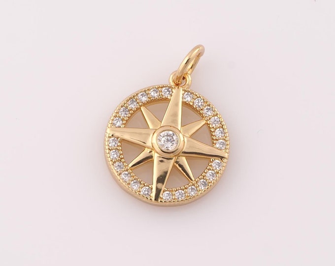 1 pcs Gold CZ North Star Pendant,18K Gold Filled Polaris Charm,North Star Charm DIY Bracelet Necklace Jewelry Making Findings Supply