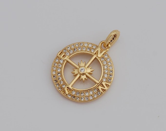1 pcs Gold CZ Compass Pendant,18K Gold Filled Compass Charm,Compass Charm DIY Bracelet Necklace Jewelry Making Findings Supply