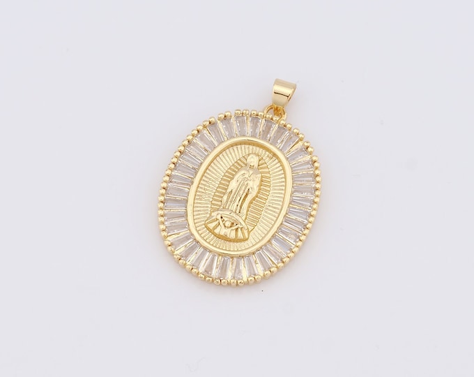 1 pcs Gold Virgin Mary Pendant,18K Gold Filled CZ Religion Charm,Catholic Charm DIY Bracelet Necklace Jewelry Making Findings Supply