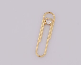5 pcs Gold CZ Paper Clip Connector,18K Gold Filled Clip Connectors,Paper Clip Connector Charms DIY Bracelet  Jewelry Making Findings Supply