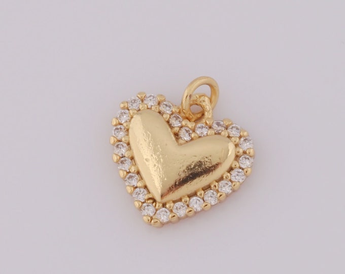 1 pcs Gold Heart Pendant,18K Gold Filled CZ Heart Charm,Heart Charm DIY Bracelet Necklace Jewelry Making Findings Supply
