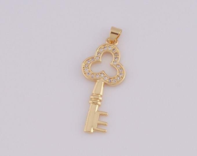 1 pcs Gold Key Pendant,18K Gold Filled CZ Key Charm,Key Charm DIY Bracelet Necklace Jewelry Making Findings Supply