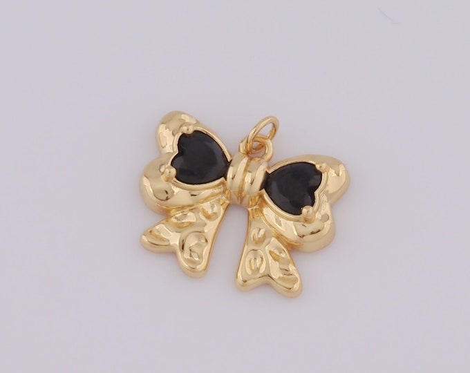 1 pcs Gold Bow Pendant,18K Gold Filled Enamel Bow Charm,Bow Charm DIY Bracelet Necklace Jewelry Making Findings Supply