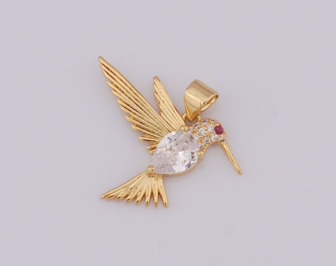 1 pcs Gold CZ Bird Pendant,18K Gold Filled Bird Charm,Bird Charm DIY Bracelet Necklace Jewelry Making Findings Supply