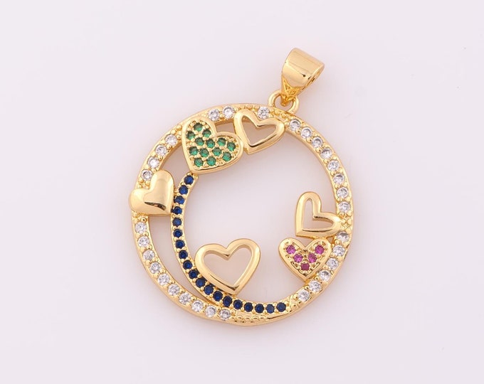 1 pcs Gold CZ Heart Pendant,18K Gold Filled Round Charm,Heart Charm DIY Bracelet Necklace Jewelry Making Findings Supply