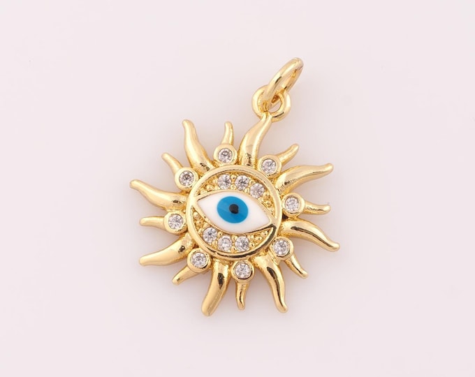 1 pcs Gold CZ Evil Eye Pendant,18K Gold Filled Sun Charm,Devil Eye Charm DIY Bracelet Necklace Jewelry Making Findings Supply