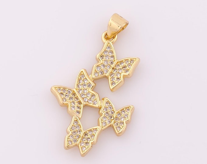 1 pcs Gold CZ Butterfly Pendant,18K Gold Filled Butterfly Charm,Butterfly Charm DIY Bracelet Necklace Jewelry Making Findings Supply