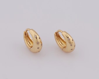 1 pair Gold CZ Hoop Earrings,18K Gold Filled Huggie Hoop Earrings,Hoop Earrings,Hypoallergenic Huggie Hoop,Gift for Her