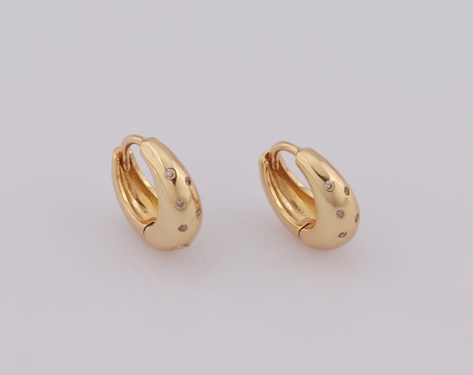 1 pair Gold CZ Hoop Earrings,18K Gold Filled Huggie Hoop Earrings,Hoop Earrings,Hypoallergenic Huggie Hoop,Gift for Her