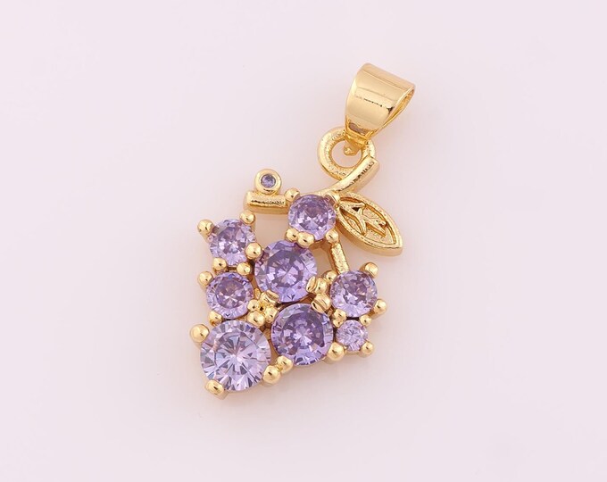 1 pcs Gold CZ Grape Pendant,18K Gold Filled Fruit Charm,Grape Charm DIY Bracelet Necklace Jewelry Making Findings Supply