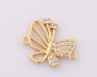 Gold Butterfly Connector,18K Gold Filled CZ Butterfly Connector,Butterfly Connector DIY Bracelet Necklace Jewelry Making Findings Supply