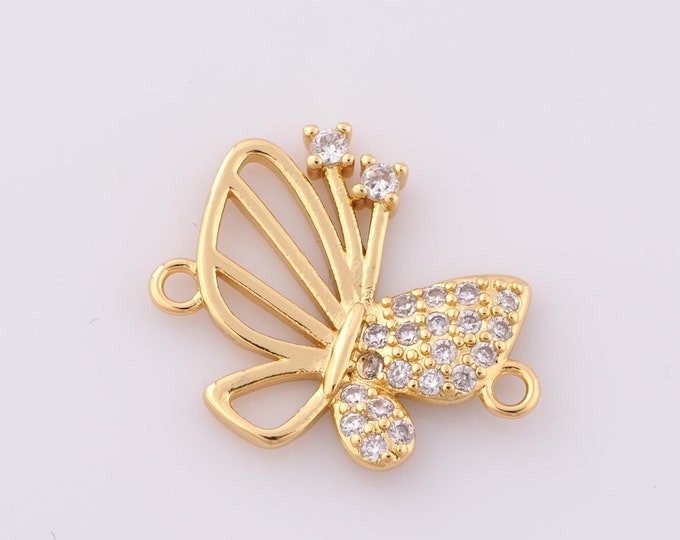 Gold Butterfly Connector,18K Gold Filled CZ Butterfly Connector,Butterfly Connector DIY Bracelet Necklace Jewelry Making Findings Supply
