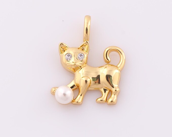 1 pcs Gold CZ Cat Pendant,18K Gold Filled Animal Charm,Cat Charm DIY Bracelet Necklace Jewelry Making Findings Supply