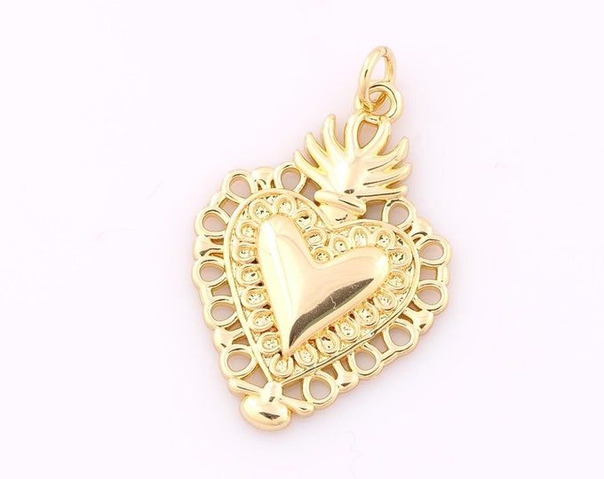 1 pcs Gold Heart Pendant,18K Gold Filled Heart Charm,Heart Charm DIY Bracelet Necklace Jewelry Making Findings Supply