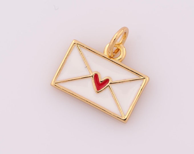 1 pcs Gold Enamel Envelope Pendant,18K Gold Filled Heart Charm,Envelope Charm DIY Bracelet Necklace Jewelry Making Findings Supply