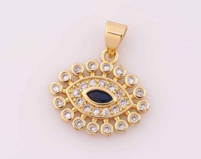 1 pcs Gold CZ Evil Eye Pendant,18K Gold Filled Devil Eye Charm,Eye Charm DIY Bracelet Necklace Jewelry Making Findings Supply