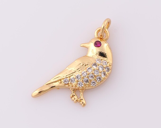 1 pcs Gold CZ Bird Pendant,18K Gold Filled Bird Charm,Bird Charm DIY Bracelet Necklace Jewelry Making Findings Supply