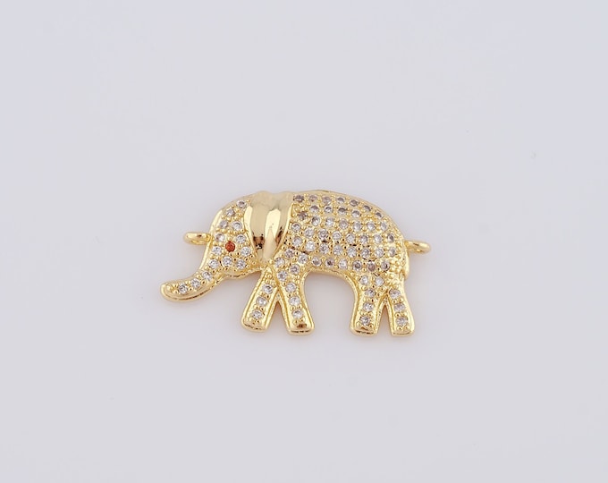 1 pcs Gold Elephant Connector,18K Gold Filled CZ Elephant Connector,Elephant Connector DIY Bracelet Necklace Jewelry Making Findings Supply