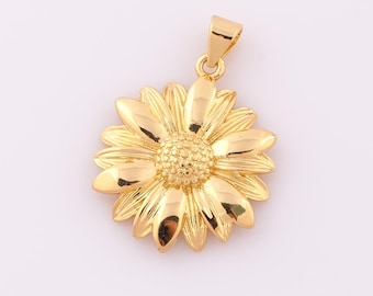 1 pcs Gold Sunflower Pendant,18K Gold Filled Sunflower Charm,Sunflower Charm DIY Bracelet Necklace Jewelry Making Findings Supply