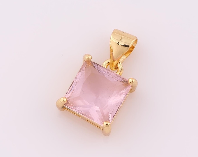 1 pcs Gold CZ Square Pendant,18K Gold Filled Square Charm,Square Charm DIY Bracelet Necklace Jewelry Making Findings Supply