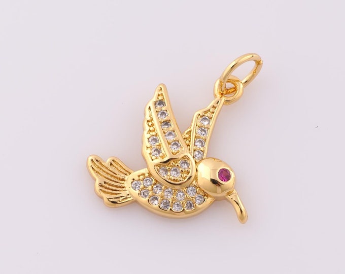 1 pcs Gold CZ Bird Pendant,18K Gold Filled Bird Charm,Bird Charm DIY Bracelet Necklace Jewelry Making Findings Supply
