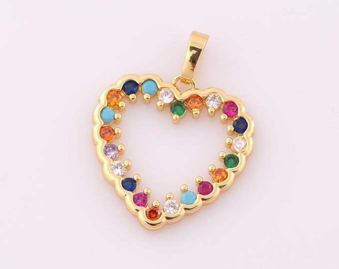 1 pcs Gold CZ Heart Pendant,18K Gold Filled Heart Charm,Heart Charm DIY Bracelet Necklace Jewelry Making Findings Supply