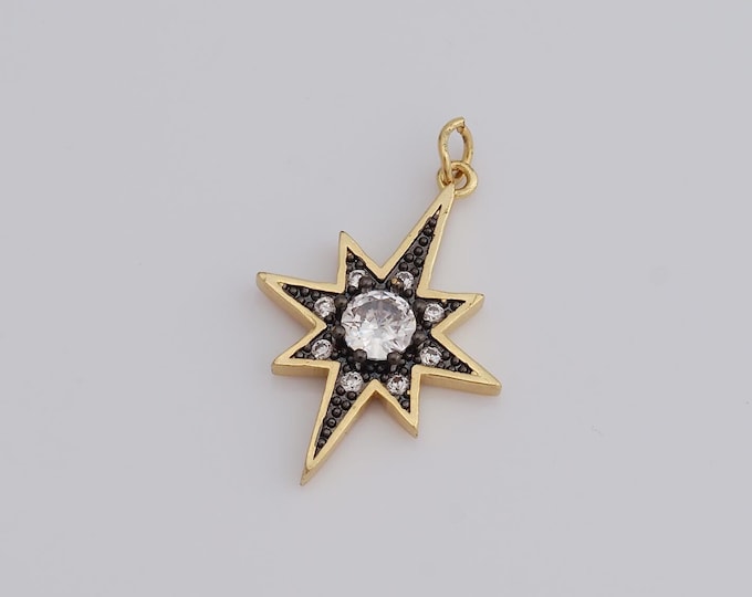 1 pcs Gold CZ North Star Pendant,18K Gold Filled Polaris Charm,Star Charm DIY Bracelet Necklace Jewelry Making Findings Supply