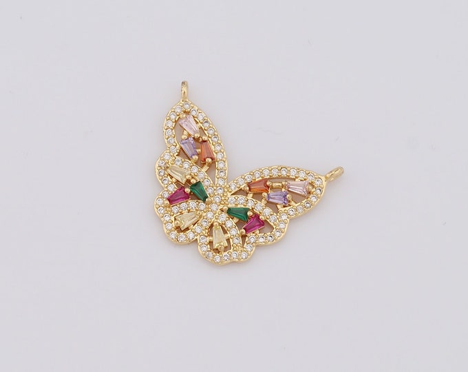 1 pcs Gold Butterfly Pendant,18K Gold Filled CZ Butterfly Charm,Butterfly Charm DIY Bracelet Necklace Jewelry Making Findings Supply