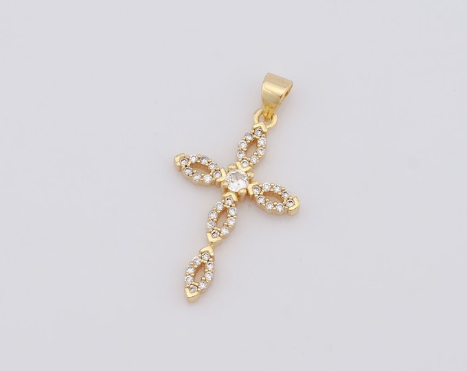 1 pcs Gold Cross Pendant,18K Gold Filled CZ Religion Charm,Christian Charm DIY Bracelet Necklace Jewelry Making Findings Supply