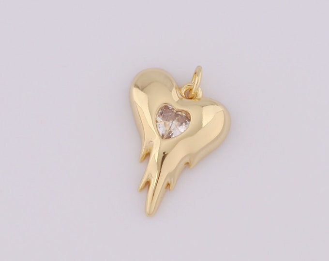 1 pcs Gold Heart Pendant,18K Gold Filled CZ Heart Charm,Heart Charm DIY Bracelet Necklace Jewelry Making Findings Supply