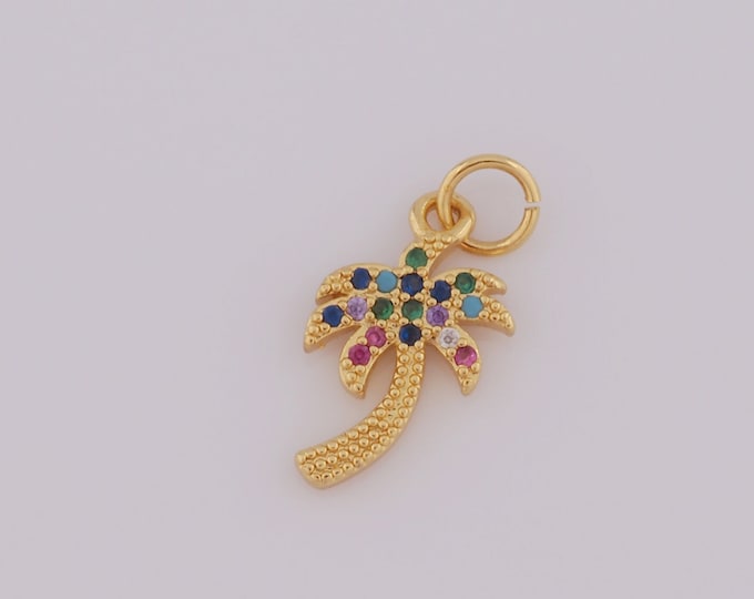 1pcs Gold Coconut Tree Pendant,18K Gold Filled CZ Coconut Tree Charm,Coconut Tree Charm DIY Bracelet Necklace Jewelry Making Findings Supply