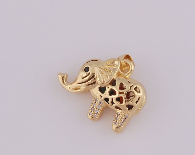 1 pcs Gold CZ Elephant Pendant,18K Gold Filled Heart Charm,Elephant Charm DIY Bracelet Necklace Jewelry Making Findings Supply