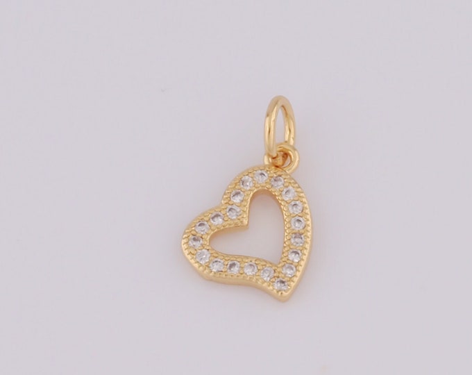 1 pcs Gold CZ Heart Pendant,18K Gold Filled Heart Charm,Heart Charm DIY Bracelet Necklace Jewelry Making Findings Supply