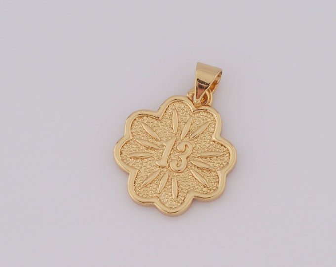 1 pcs Gold 13 Pendant,18K Gold Filled Flower Charm,Flower Charm DIY Bracelet Necklace Jewelry Making Findings Supply