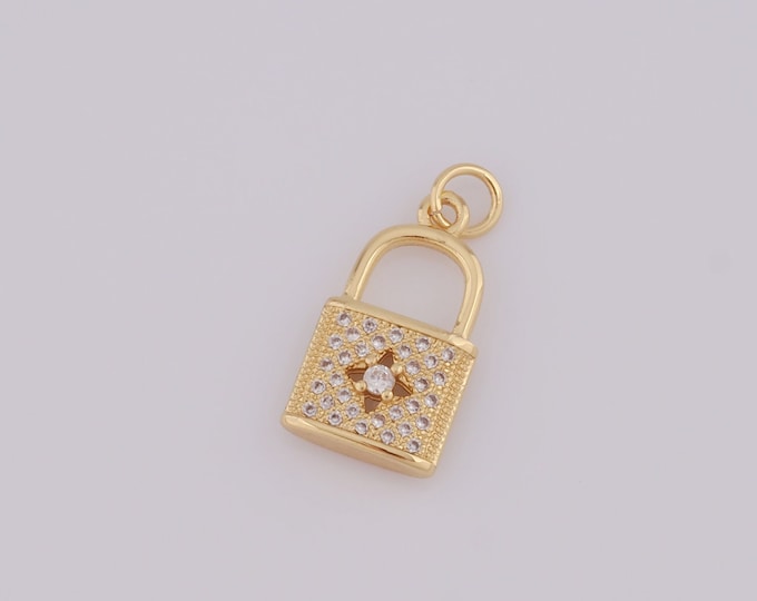 1 pcs Gold CZ Lock Pendant,18K Gold Filled Lock Charm,Lock Charm DIY Bracelet Necklace Jewelry Making Findings Supply