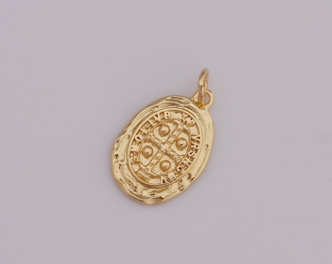 1 pcs Gold Cross Pendant,18K Gold Filled Letter Charm,Oval Charm DIY Bracelet Necklace Jewelry Making Findings Supply