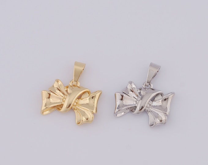 1 pcs Gold Bow Pendant,18K Gold Filled Bow Charm,Bow Charm DIY Bracelet Necklace Jewelry Making Findings Supply