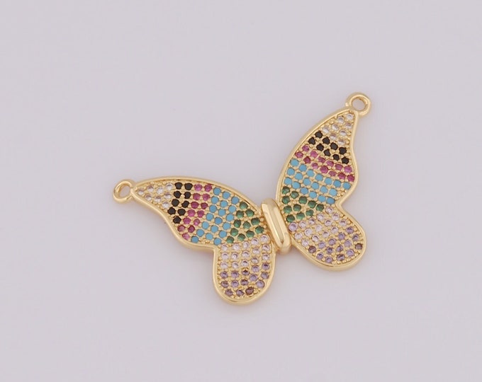 1 pcs Gold CZ Butterfly Pendant,18K Gold Filled Butterfly Charm,Butterfly Charm DIY Bracelet Necklace Jewelry Making Findings Supply