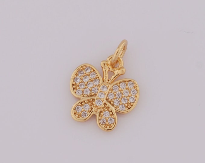 1 pcs Gold Butterfly Pendant,18K Gold Filled CZ Butterfly Charm,Butterfly Charm DIY Bracelet Necklace Jewelry Making Findings Supply